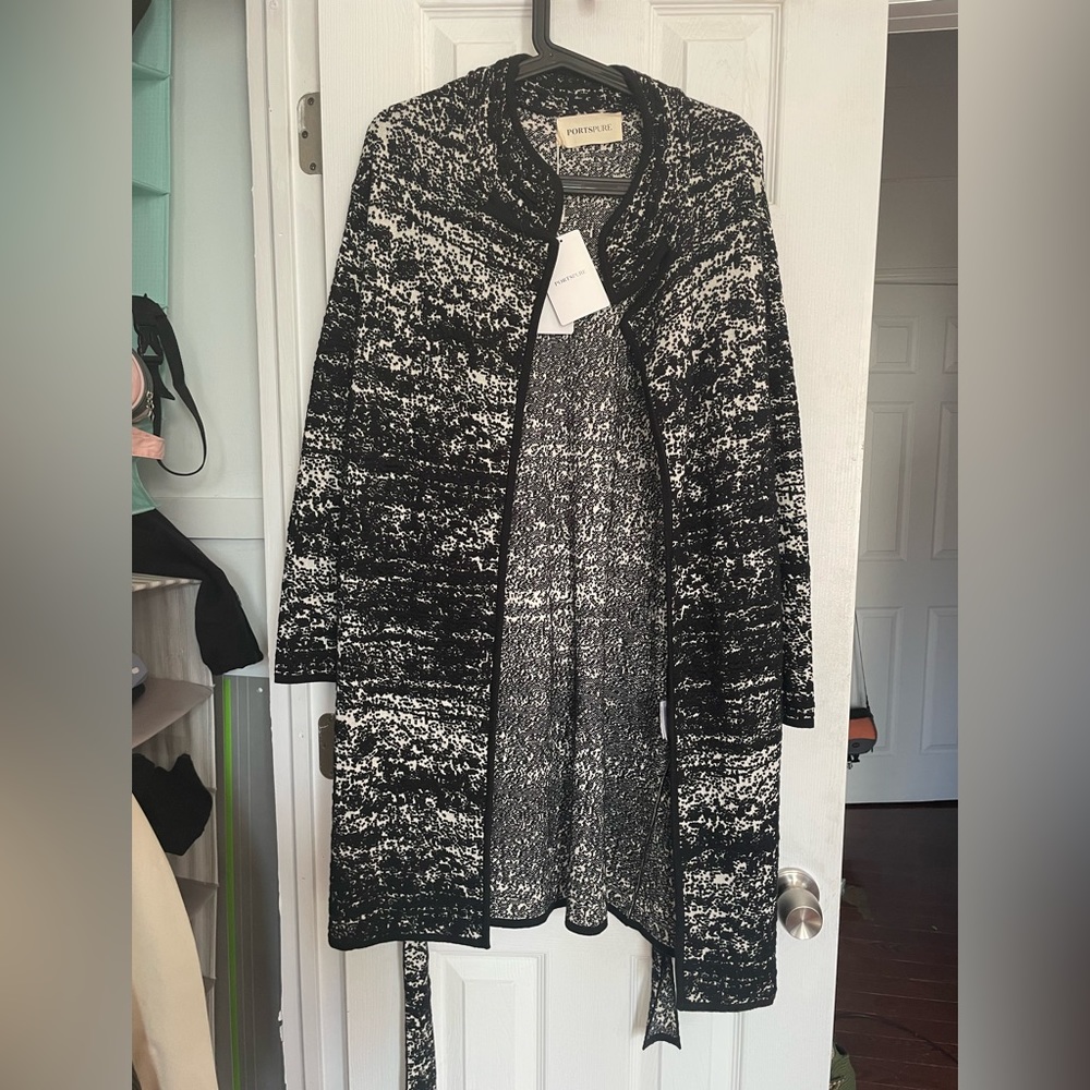 New Ports 1961 women long black and white cardigan trench coat